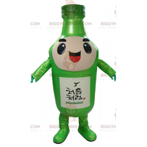 Traje de mascote de garrafa verde gigante sorridente