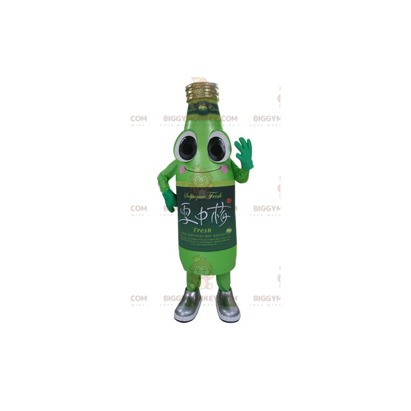 Zabawny kostium maskotki uśmiechającej się zielonej butelki
