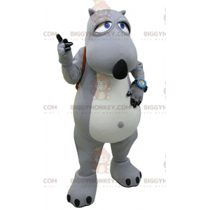 Traje de mascote de urso branco e cinza BIGGYMONKEY™ com