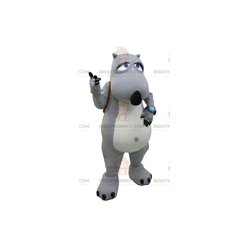 BIGGYMONKEY™ Gray and White Bear Mascot Costume with Schoolbag