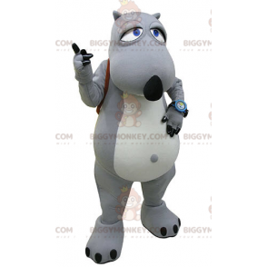 BIGGYMONKEY™ Gray and White Bear Mascot Costume with Schoolbag