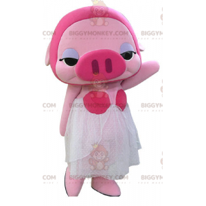 BIGGYMONKEY™ Pink grisemaskotkostume make-up med hvid kjole -