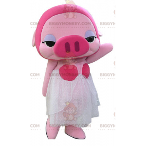 BIGGYMONKEY™ Pink Pig Mascot Costume Make Up With White Dress –