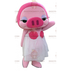 Costume de mascotte BIGGYMONKEY™ de cochon rose maquillée avec