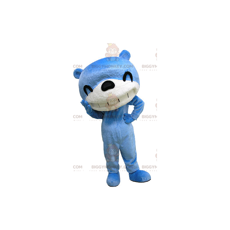 Naurava sininen ja valkoinen karhu BIGGYMONKEY™ maskottiasu -