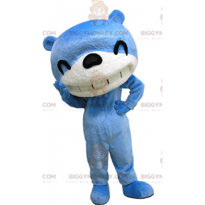 Kostium maskotki śmiejącego się niebiesko-białego niedźwiedzia