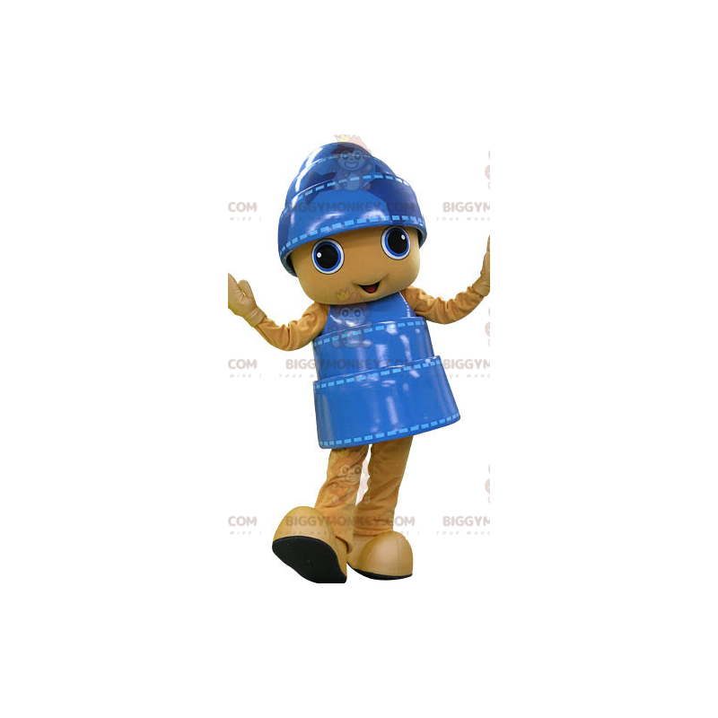 Costume de mascotte BIGGYMONKEY™ de bonhomme jaune et bleu très