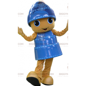 Traje de mascote BIGGYMONKEY™ de boneco de neve amarelo e azul