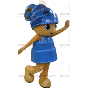 Costume de mascotte BIGGYMONKEY™ de bonhomme jaune et bleu très