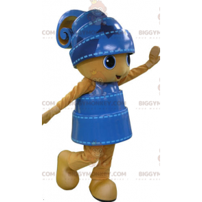 Costume de mascotte BIGGYMONKEY™ de bonhomme jaune et bleu très