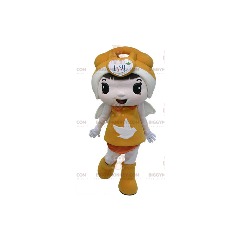 Traje de mascote BIGGYMONKEY™ para menina vestido laranja com