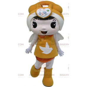 Traje de mascote BIGGYMONKEY™ para menina vestido laranja com