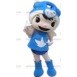 BIGGYMONKEY™ Mascot Costume Girl Dressed In Blue With Wings -