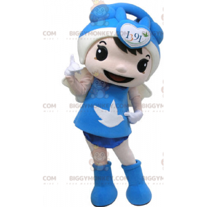 BIGGYMONKEY™ μασκότ στολή κορίτσι ντυμένη στα μπλε με φτερά -
