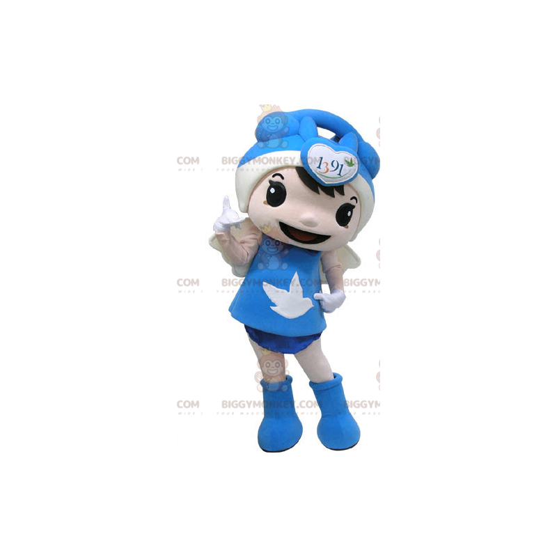 BIGGYMONKEY™ Costume da mascotte da ragazza vestita di blu con