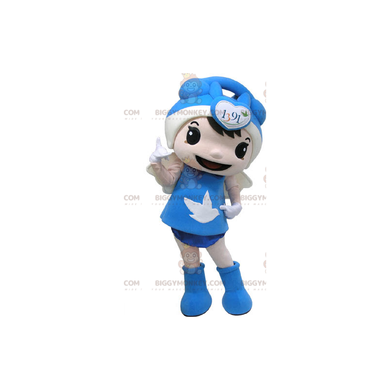 BIGGYMONKEY™ Disfraz de mascota niña vestida de azul con alas -