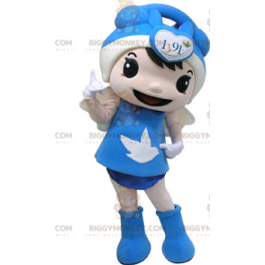 BIGGYMONKEY™ Mascot Costume Girl Dressed In Blue With Wings –