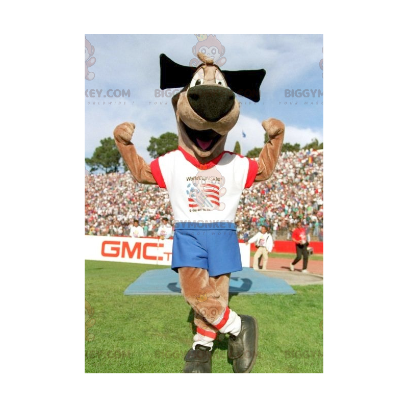 BIGGYMONKEY™ maskottiasu, ruskea koiranpussi urheiluvaatteissa