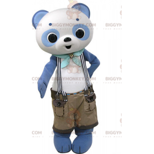 Sinivalkoinen Panda BIGGYMONKEY™ maskottiasu, jossa shortsit -
