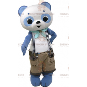 Blauw-witte panda BIGGYMONKEY™ mascottekostuum met