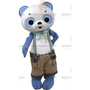 Blue and White Panda BIGGYMONKEY™ Mascot Costume with Suspender