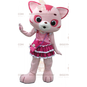 Costume de mascotte BIGGYMONKEY™ de chat rose et blanc avec une