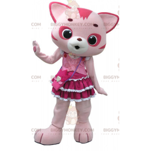 Roze en witte kat BIGGYMONKEY™ mascottekostuum met schattige