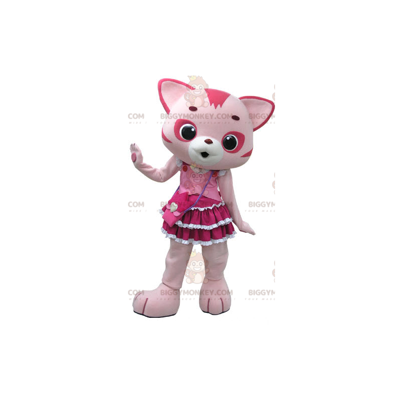 Costume da mascotte gatto BIGGYMONKEY™ rosa e bianco con