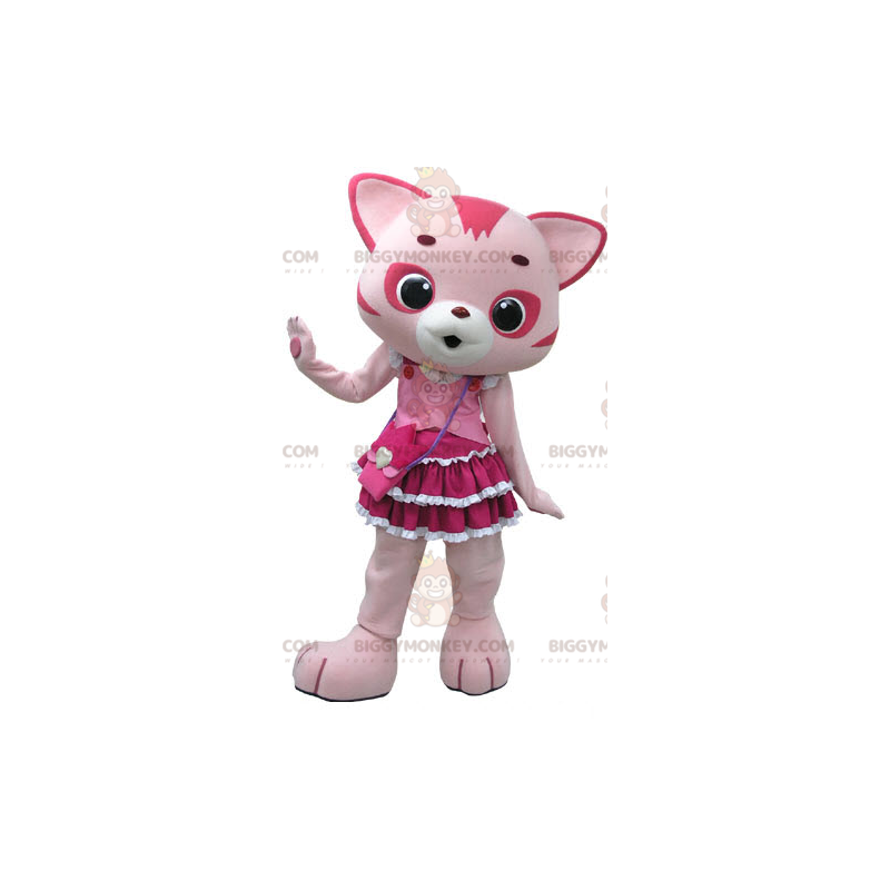 Costume de mascotte BIGGYMONKEY™ de chat rose et blanc avec une