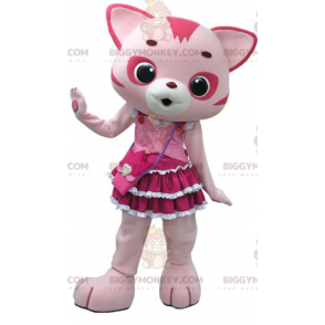 Costume da mascotte gatto BIGGYMONKEY™ rosa e bianco con