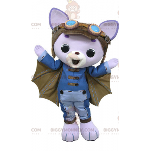 Purple Cat BIGGYMONKEY™ Mascot Costume with Wings and Pilot