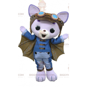 Costume de mascotte BIGGYMONKEY™ de chat violet avec des ailes