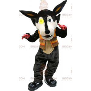 Black Wolf BIGGYMONKEY™ Mascot Costume with Eye Patch –