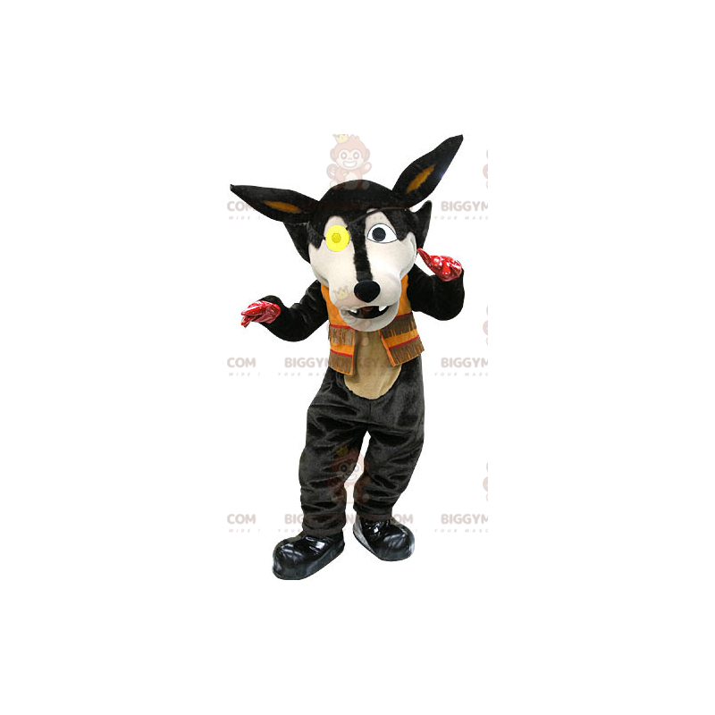 Costume de mascotte BIGGYMONKEY™ de loup noir avec un