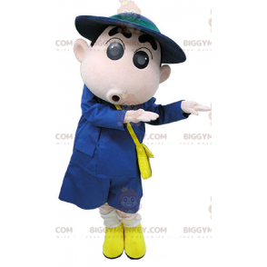 Costume della mascotte del postino del corriere vestito di blu