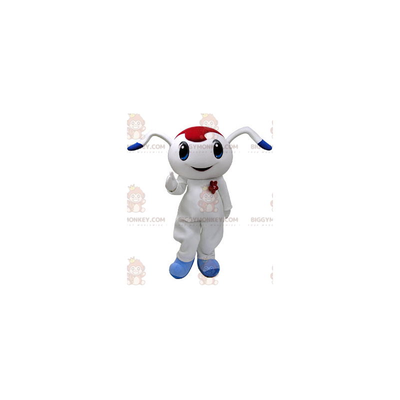 BIGGYMONKEY™ maskotkostume Hvid og blå kanin med rød væg -