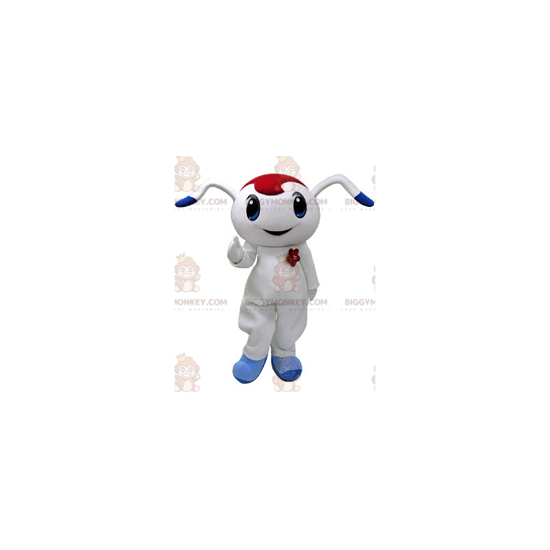 Traje de mascote BIGGYMONKEY™ Coelho branco e azul com pavio