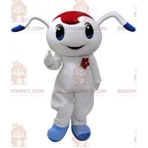BIGGYMONKEY™ Mascottekostuum wit en blauw konijn met rode lont
