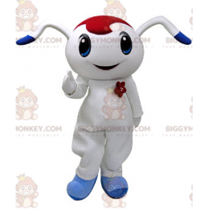 Traje de mascote BIGGYMONKEY™ Coelho branco e azul com pavio