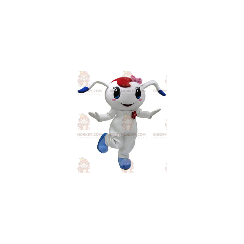 BIGGYMONKEY™ Mascot Costume White and Blue Bunny with Pink Bow