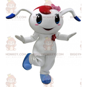 BIGGYMONKEY™ Mascot Costume White and Blue Bunny with Pink Bow