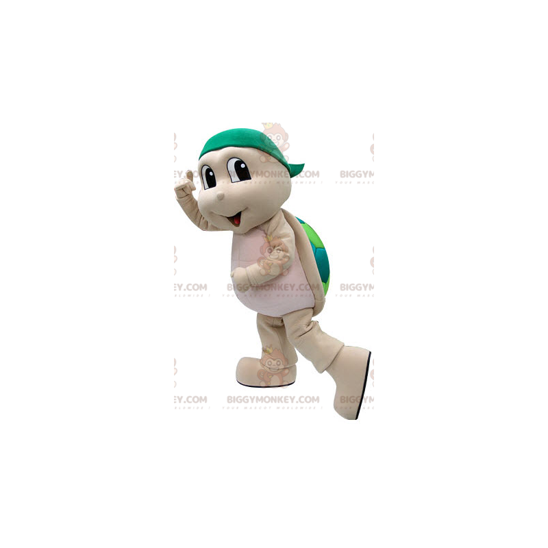 BIGGYMONKEY™ mascot costume of beige and green turtle. turtle