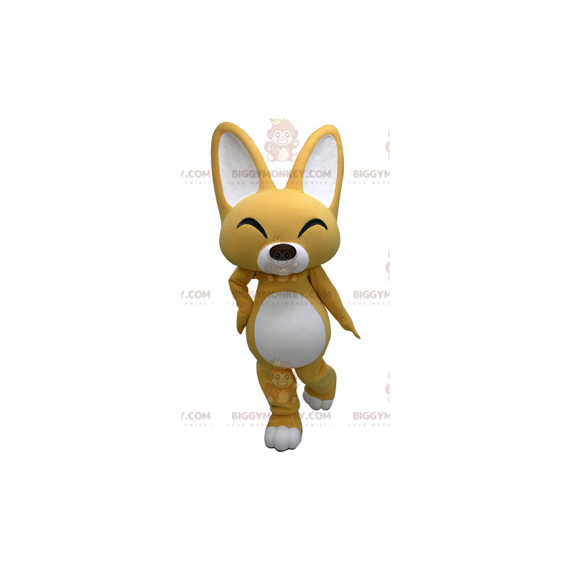 Fato de mascote BIGGYMONKEY™ de raposa amarela e branca. Fato