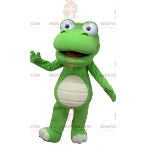 Kostým obřího zelenobílého krokodýla BIGGYMONKEY™ maskota –