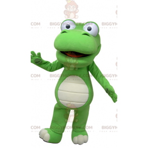 Kostým obřího zelenobílého krokodýla BIGGYMONKEY™ maskota –