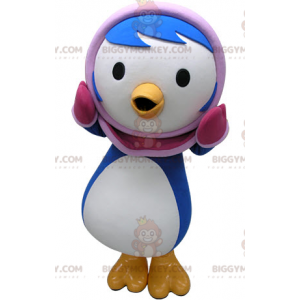 BIGGYMONKEY™ Mascot Costume Blue and White Penguin with Pink