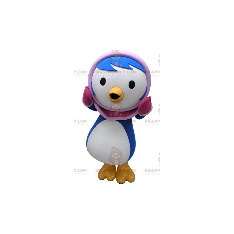 BIGGYMONKEY™ Maskotdräkt Blå och vit pingvin med rosa balaclava