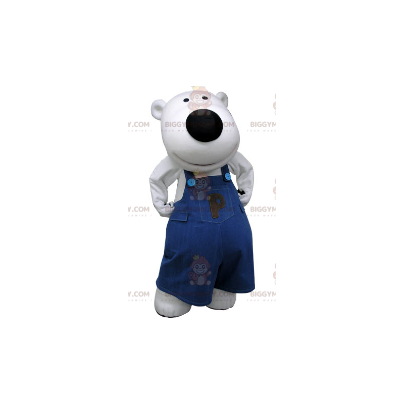 BIGGYMONKEY™ isbjørnmaskotkostume klædt i blå overalls -