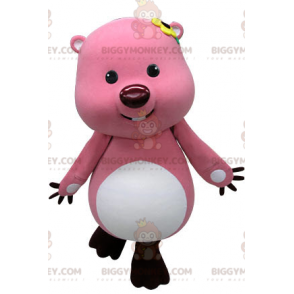 Costume de mascotte BIGGYMONKEY™ de castor rose et blanc.
