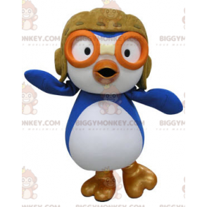 Blue and White Bird BIGGYMONKEY™ maskotkostume i Aviator-outfit